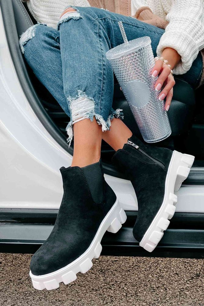 New Paths Faux Suede Chunky Sole Booties (Black) · NanaMacs