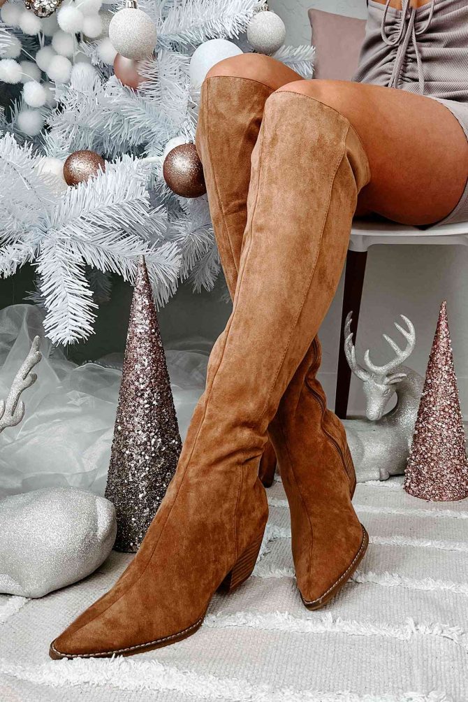 Arisa Faux Suede Over The Knee Boots (Taupe) · NanaMacs