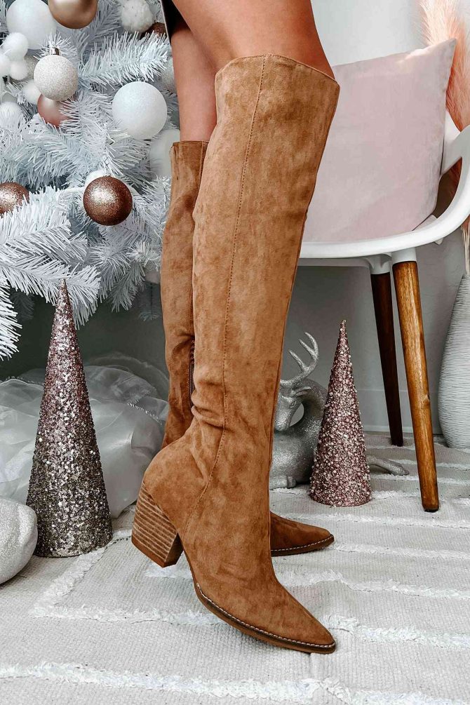 Arisa Faux Suede Over The Knee Boots (Taupe) · NanaMacs - Image 4