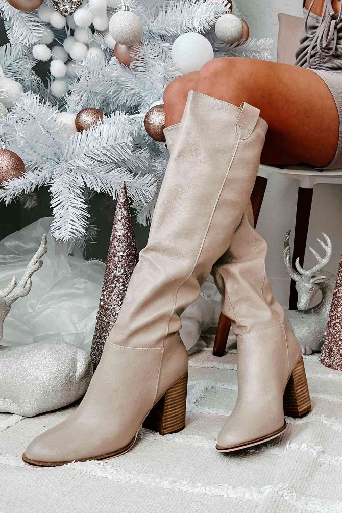 Styled Steps Knee High Faux Leather Boots (Taupe) · NanaMacs - Image 2