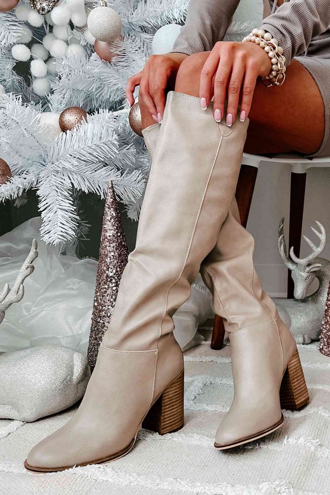 Styled Steps Knee High Faux Leather Boots (Taupe) · NanaMacs