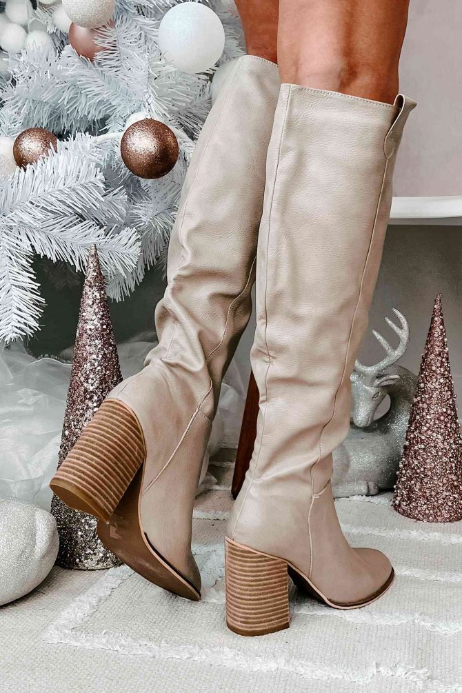 Styled Steps Knee High Faux Leather Boots (Taupe) · NanaMacs - Image 3