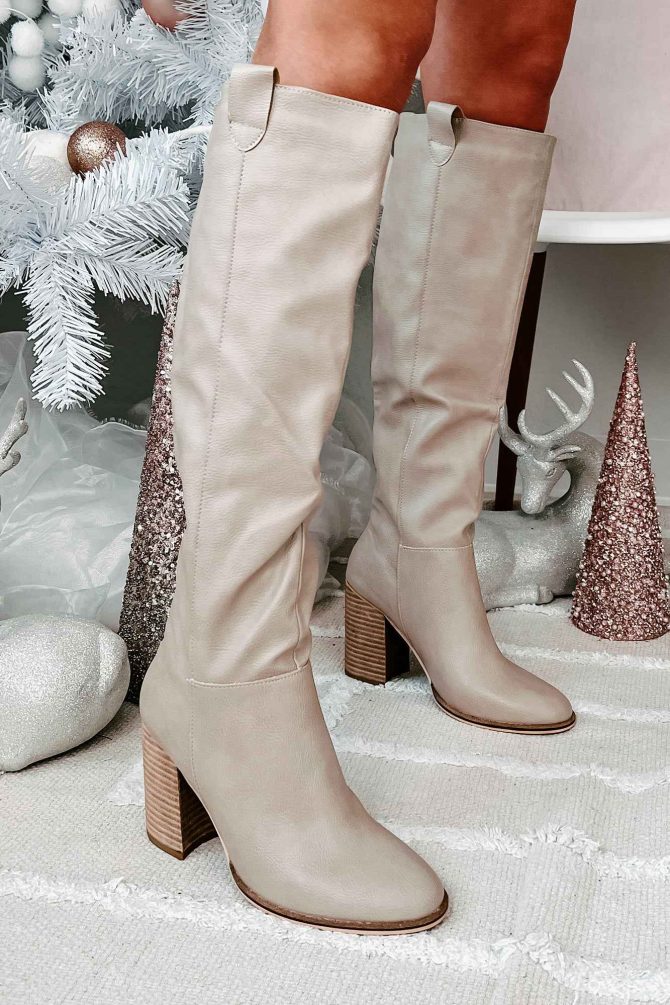 Styled Steps Knee High Faux Leather Boots (Taupe) · NanaMacs - Image 4
