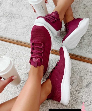 Doorbuster Pounding The Pavement Lace-Up Knit Sneaker (Berry) · NanaMacs