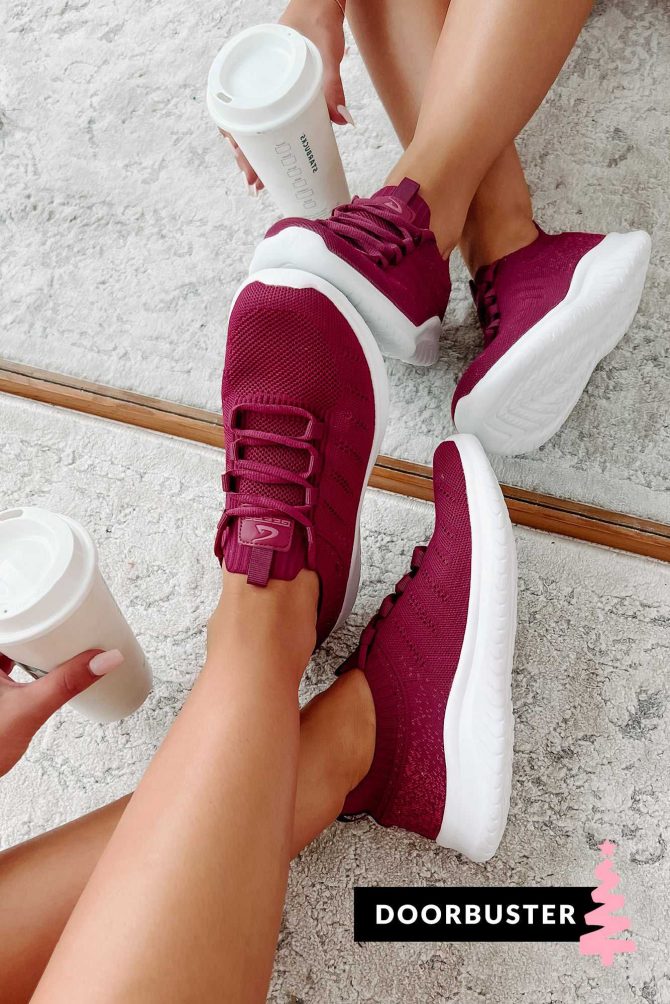 Doorbuster Pounding The Pavement Lace-Up Knit Sneaker (Berry) · NanaMacs