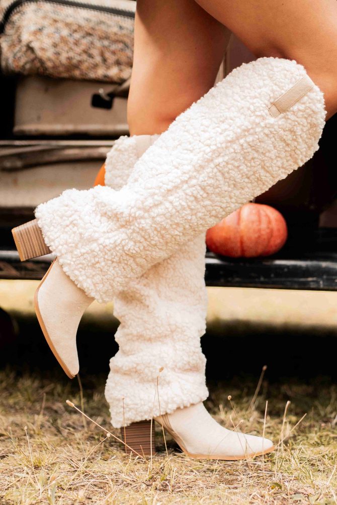 Boujee Cowgirl Slouchy Sherpa Boots (Beige) · NanaMacs - Image 3