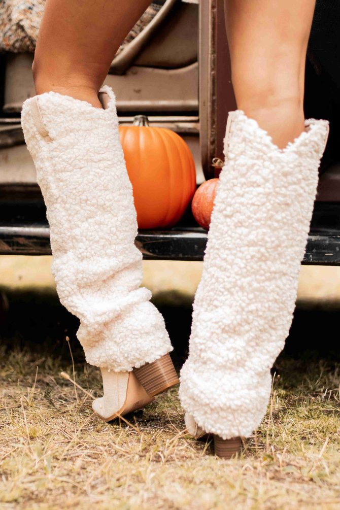 Boujee Cowgirl Slouchy Sherpa Boots (Beige) · NanaMacs - Image 4
