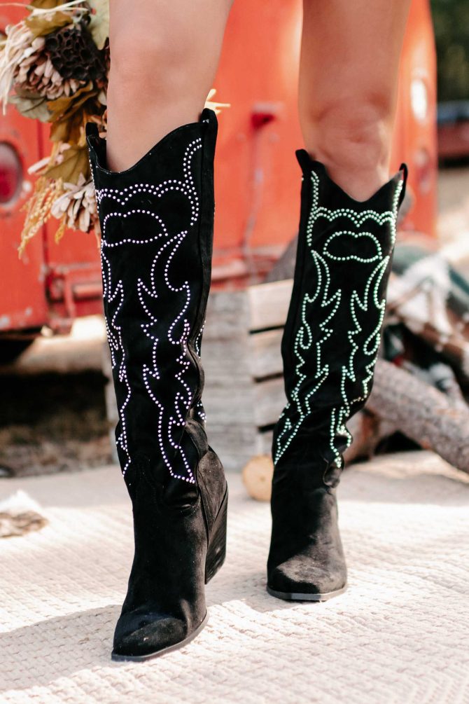 Celara Faux Suede Studded Billini Cowboy Boots (Black Suede) · NanaMacs - Image 3