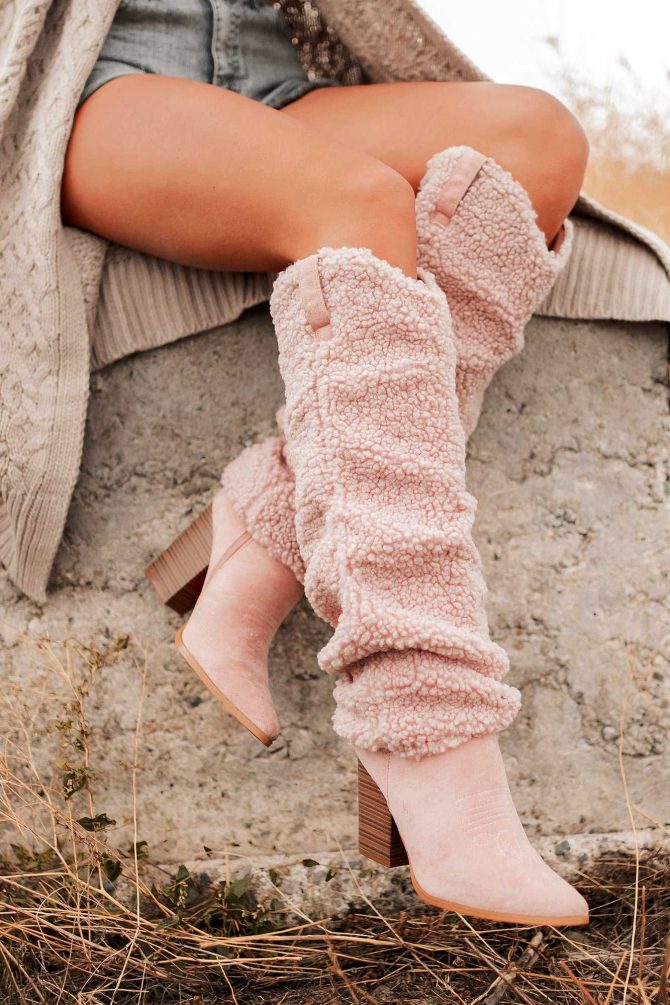 Boujee Cowgirl Slouchy Sherpa Boots (Pink) · NanaMacs - Image 2