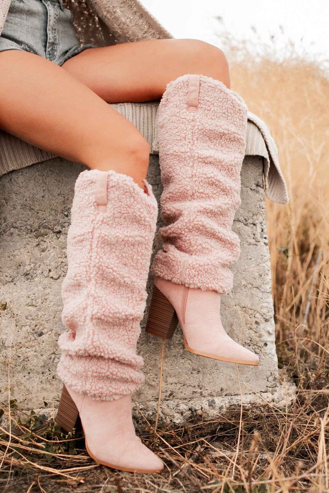 Boujee Cowgirl Slouchy Sherpa Boots (Pink) · NanaMacs - Image 3