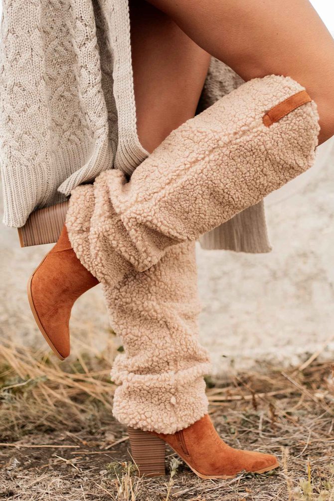 Boujee Cowgirl Slouchy Sherpa Boots (Tan) · NanaMacs - Image 3