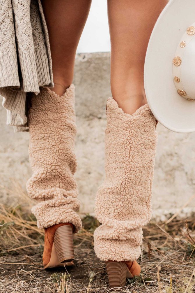 Boujee Cowgirl Slouchy Sherpa Boots (Tan) · NanaMacs - Image 4