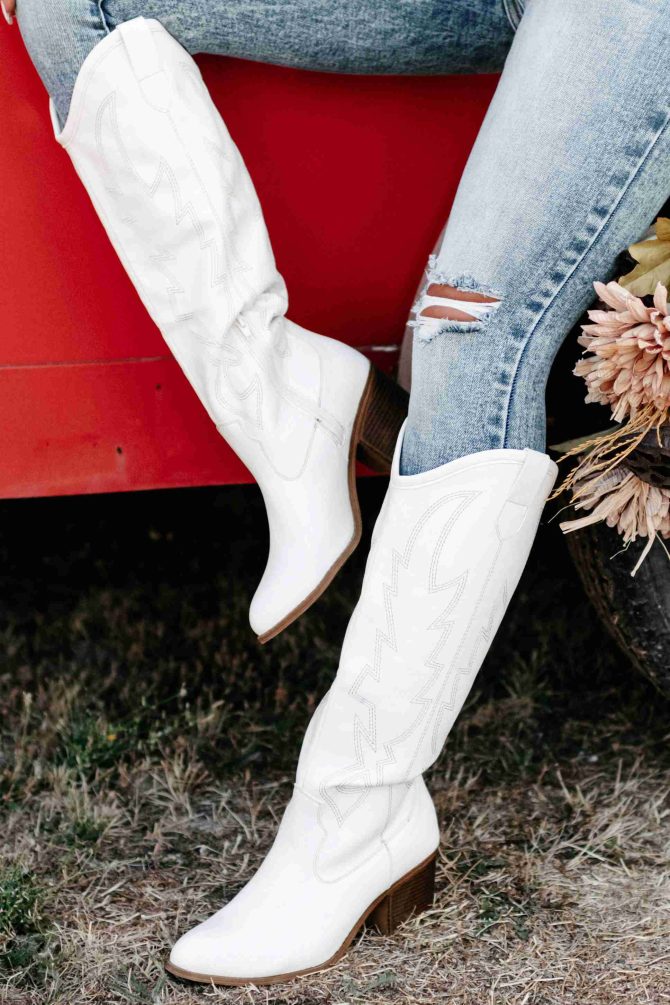 Kicking Up Some Dirt Chinese Laundry Western Boot (White) · NanaMacs