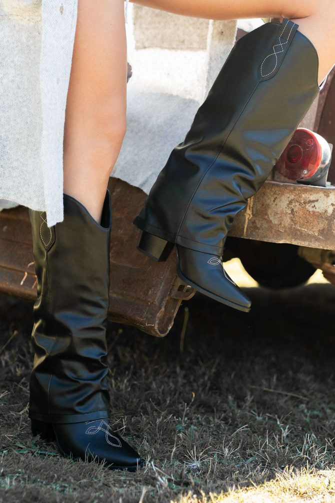 Rodeo Stories Knee High Western Fold-Over Boots (Black) · NanaMacs - Image 3