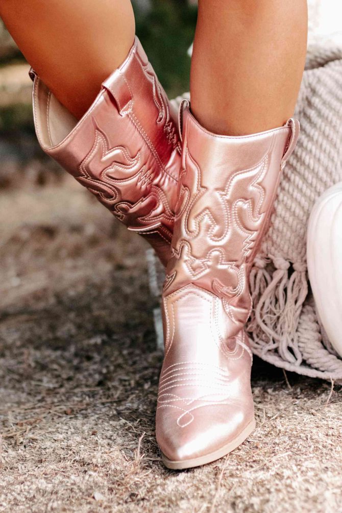 Buckle Babe Metallic Western Boots (Light Pink Metallic) · NanaMacs - Image 2