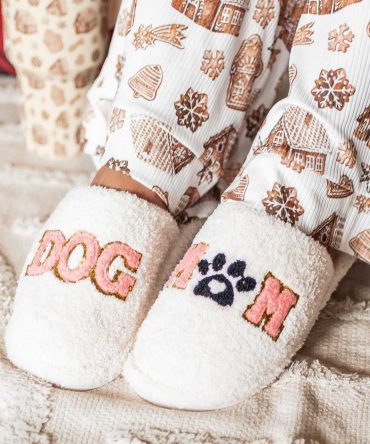 Mom To The Pups Sequined "Dog Mom" Slippers (White) · NanaMacs