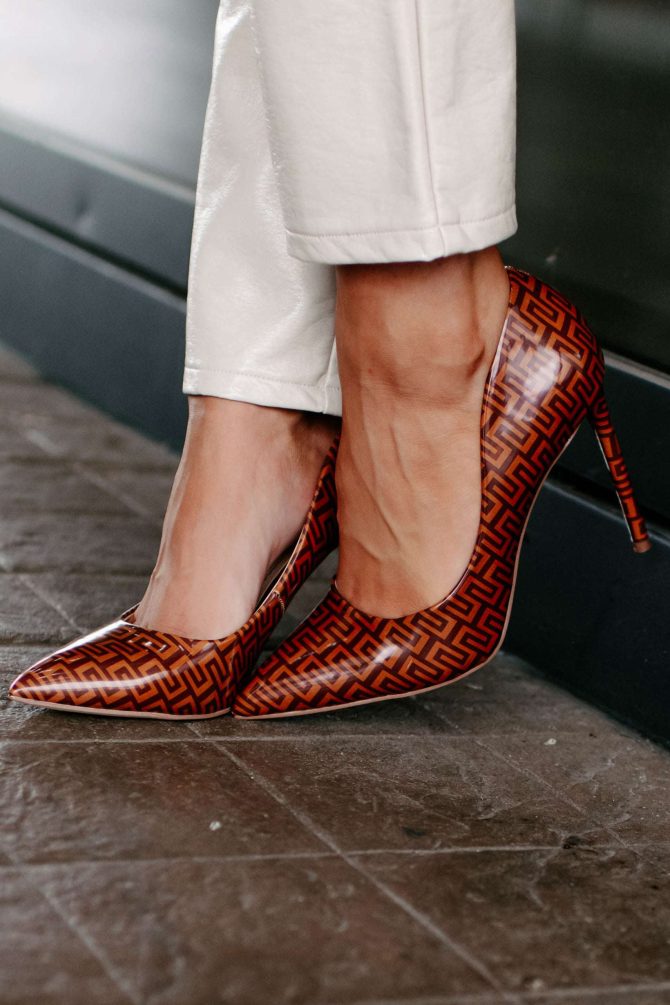 Path To Success Maze Print Pointed Toe Heels (Tan) · NanaMacs