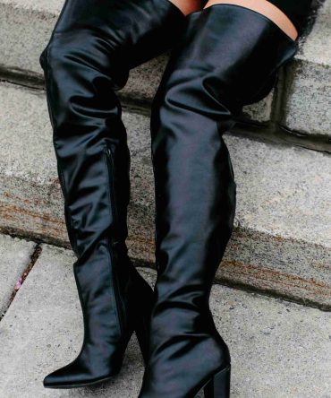 Here Comes Trouble Faux Leather Thigh High Boots (Black) · NanaMacs