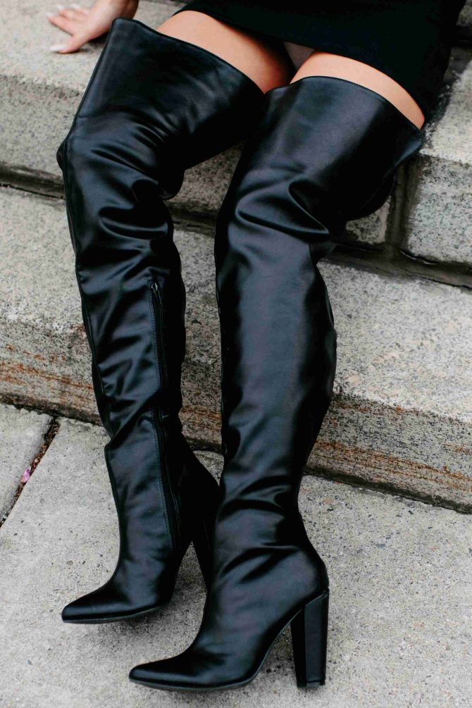 Here Comes Trouble Faux Leather Thigh High Boots (Black) · NanaMacs