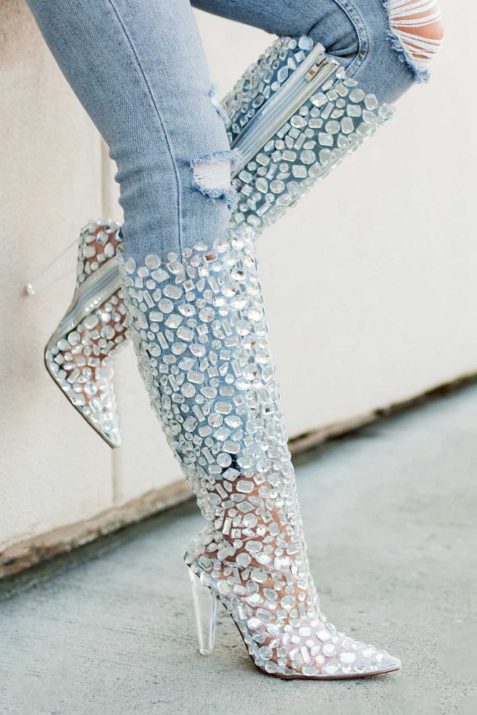 Full Transparency Chunky Rhinestone Boots (Silver/Clear) · NanaMacs - Image 4