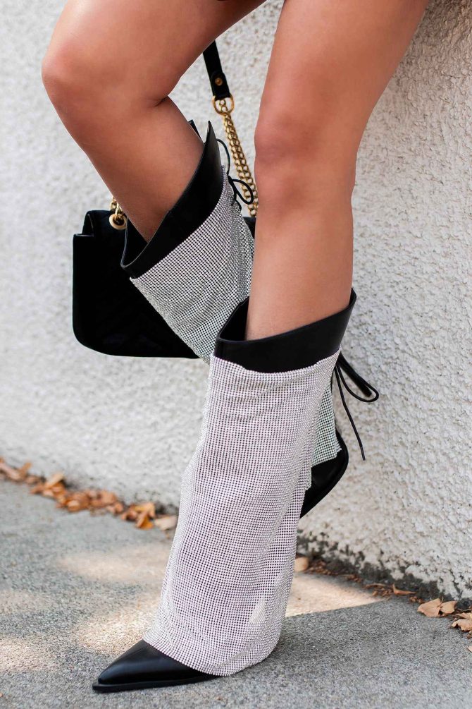 Watch Your Step Rhinestone Chainmail Boots (Black) · NanaMacs