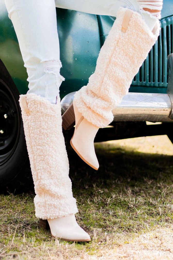 Boujee Cowgirl Slouchy Sherpa Boots (Beige) · NanaMacs
