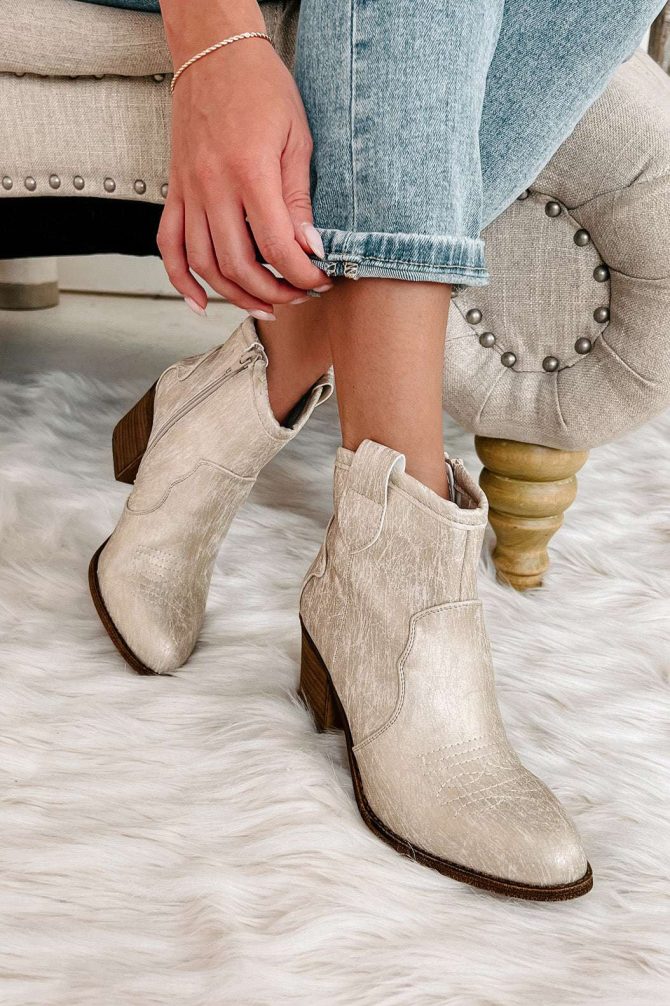 Deceiving Looks Chinese Laundry Faux Leather Booties (Metalic Natural) · NanaMacs