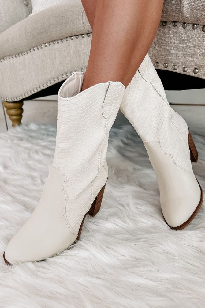 Western Ways Snakeskin Faux Leather Western Bootie (Ivory) · NanaMacs - Image 2
