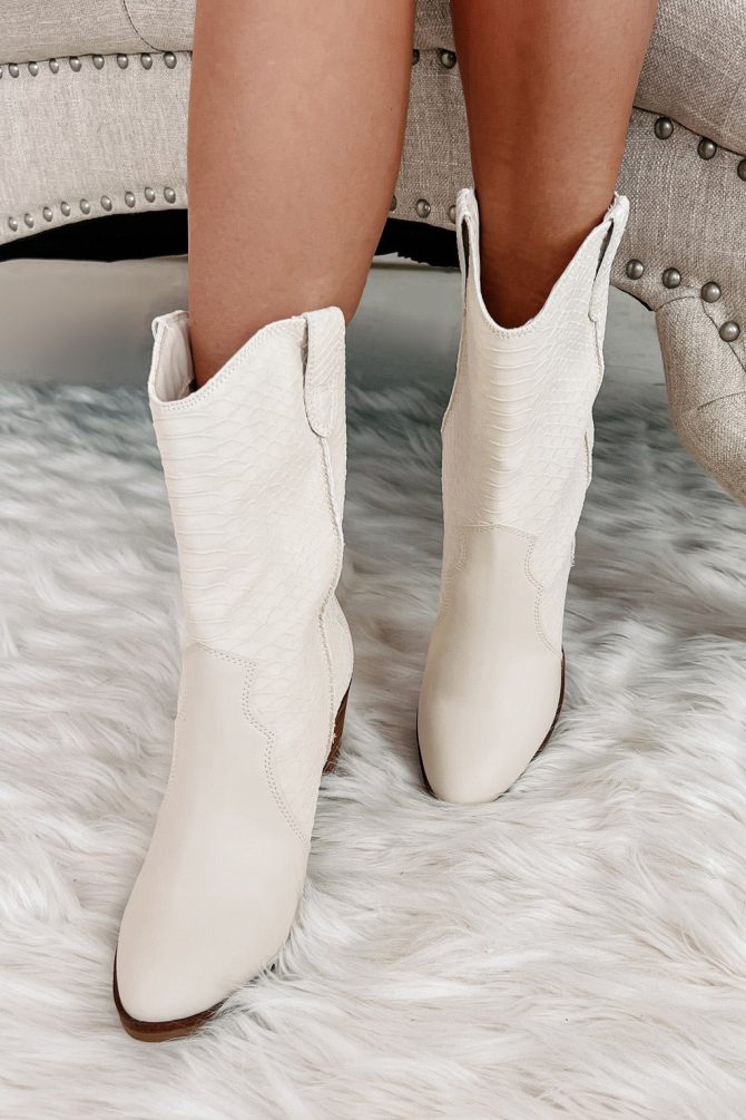 Western Ways Snakeskin Faux Leather Western Bootie (Ivory) · NanaMacs - Image 4