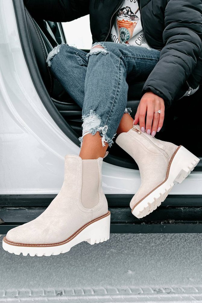 Easily Empowered Faux Suede Booties (Beige) · NanaMacs - Image 3