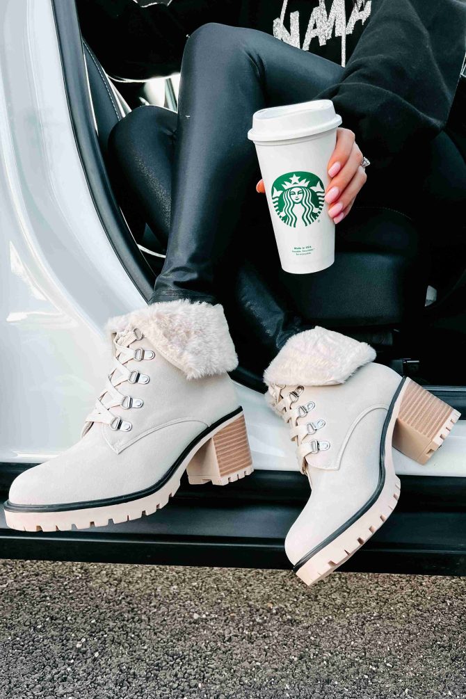 Whispering Pines Faux Fur Lug Sole Booties (Stone) · NanaMacs