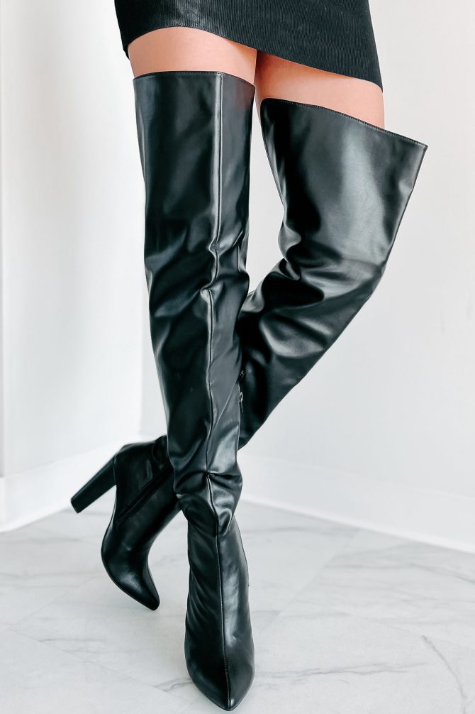 Here Comes Trouble Faux Leather Thigh High Boots (Black) · NanaMacs - Image 3
