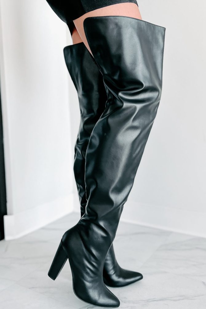 Here Comes Trouble Faux Leather Thigh High Boots (Black) · NanaMacs - Image 4