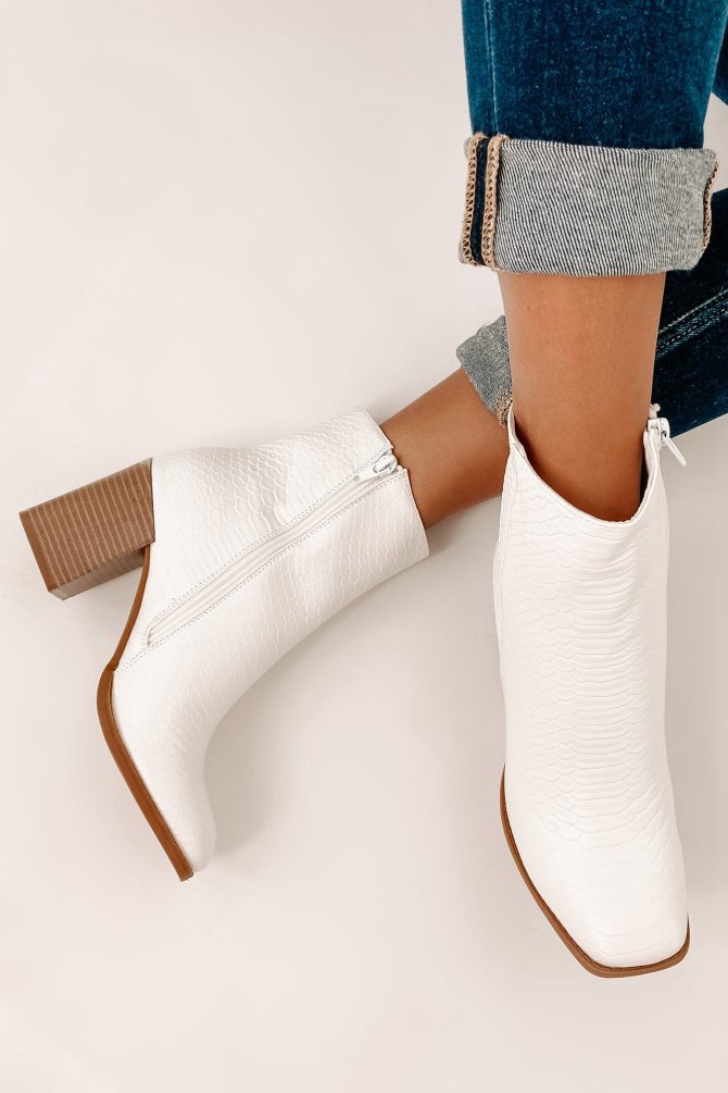 Making It Big Square Toe Faux Croc Booties (White) · NanaMacs - Image 2