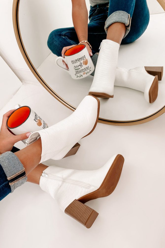 Making It Big Square Toe Faux Croc Booties (White) · NanaMacs
