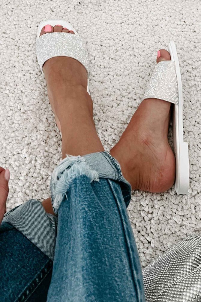Just Too Pretty Beaded Pearl Flat Sandals (White) · NanaMacs - Image 4