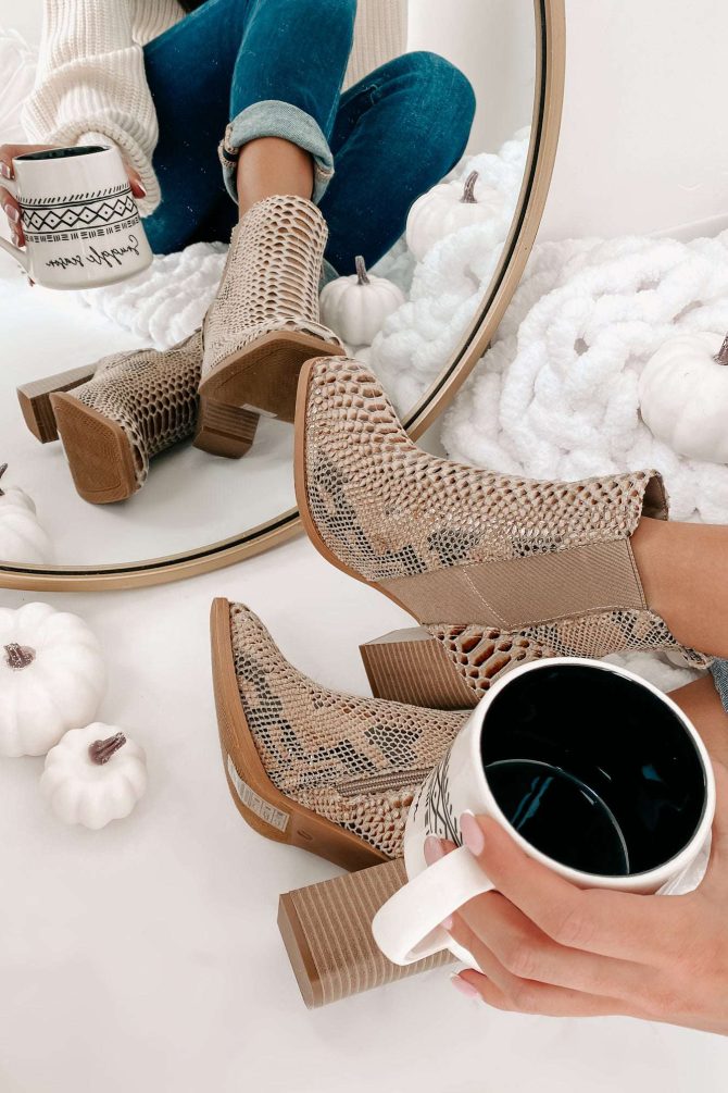 Cashin' Out Square Toed Textured Booties (Taupe) · NanaMacs - Image 2