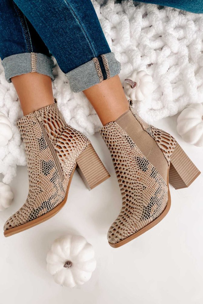 Cashin' Out Square Toed Textured Booties (Taupe) · NanaMacs - Image 4