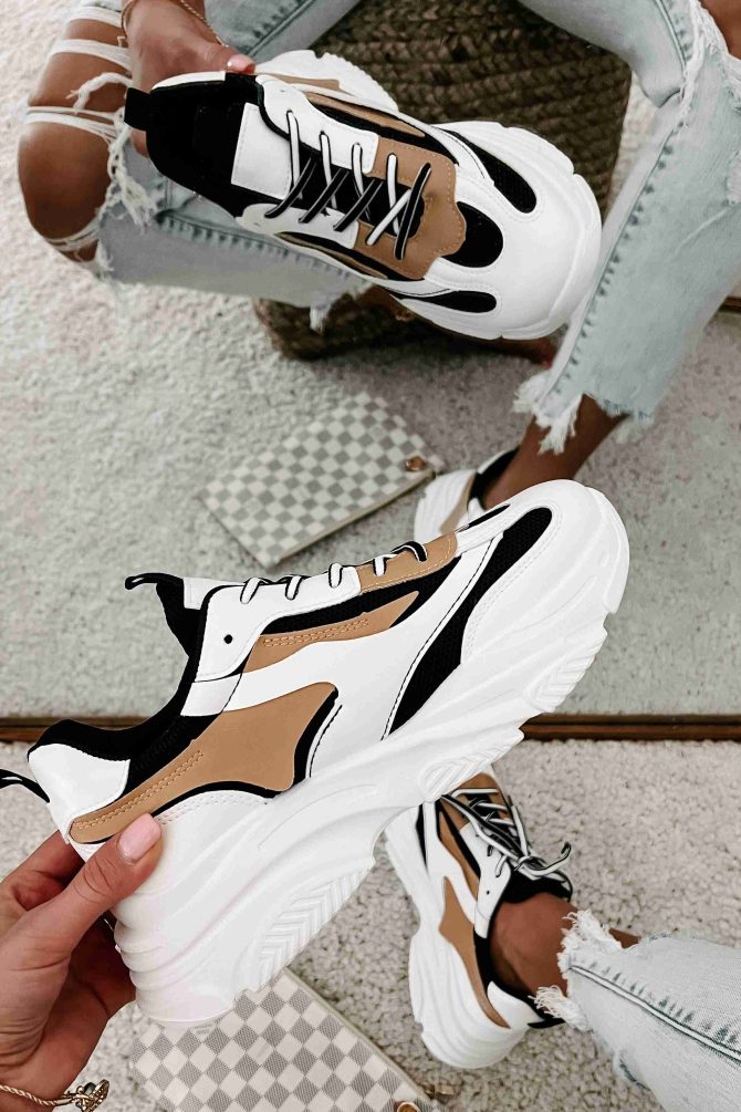 Trend Tracker Chunky Dad Sneakers (Black/White/Tan) · NanaMacs
