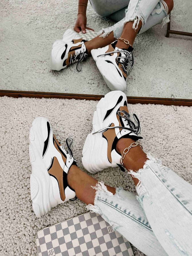 Trend Tracker Chunky Dad Sneakers (Black/White/Tan) · NanaMacs - Image 3