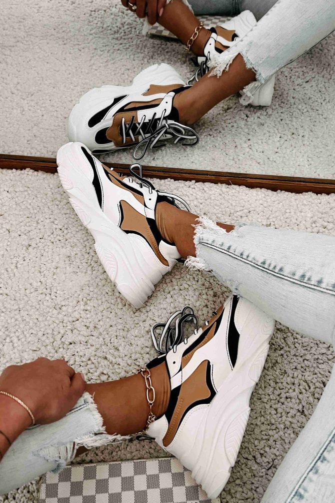Trend Tracker Chunky Dad Sneakers (Black/White/Tan) · NanaMacs - Image 4