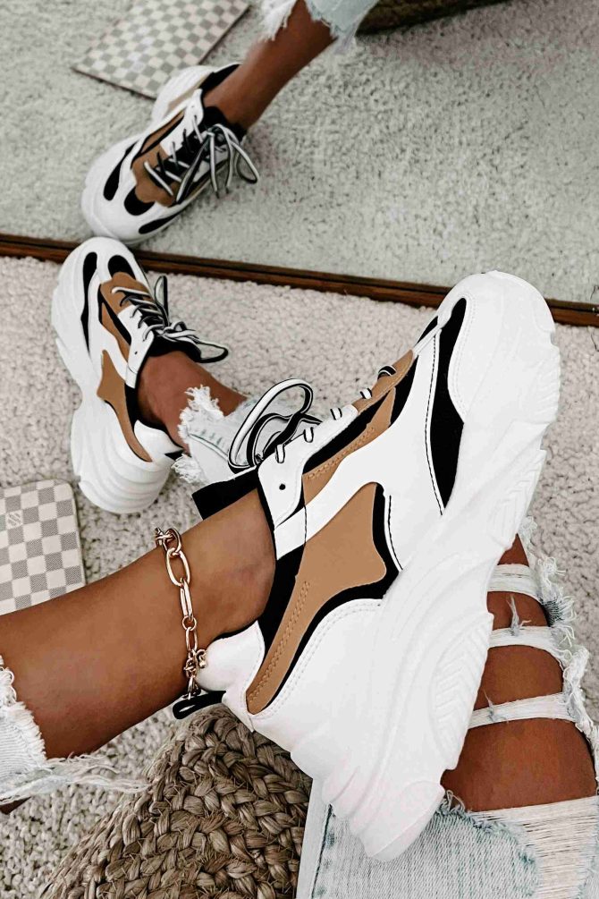 Trend Tracker Chunky Dad Sneakers (Black/White/Tan) · NanaMacs - Image 2