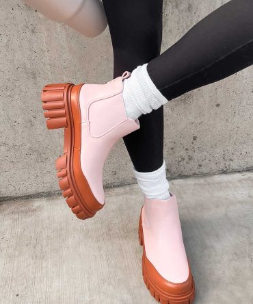 Doorbuster Going My Way Lug Sole Chelsea Ankle Booties (Pink) · NanaMacs