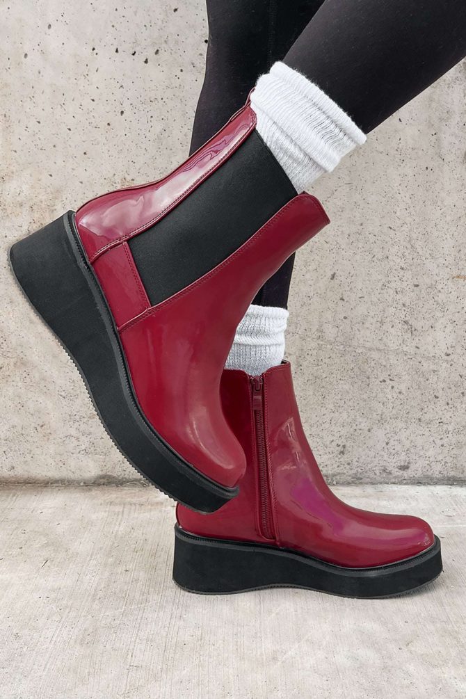 Doorbuster Tanner Patent Leather Platform Chelsea Boots (Wine Patent) · NanaMacs