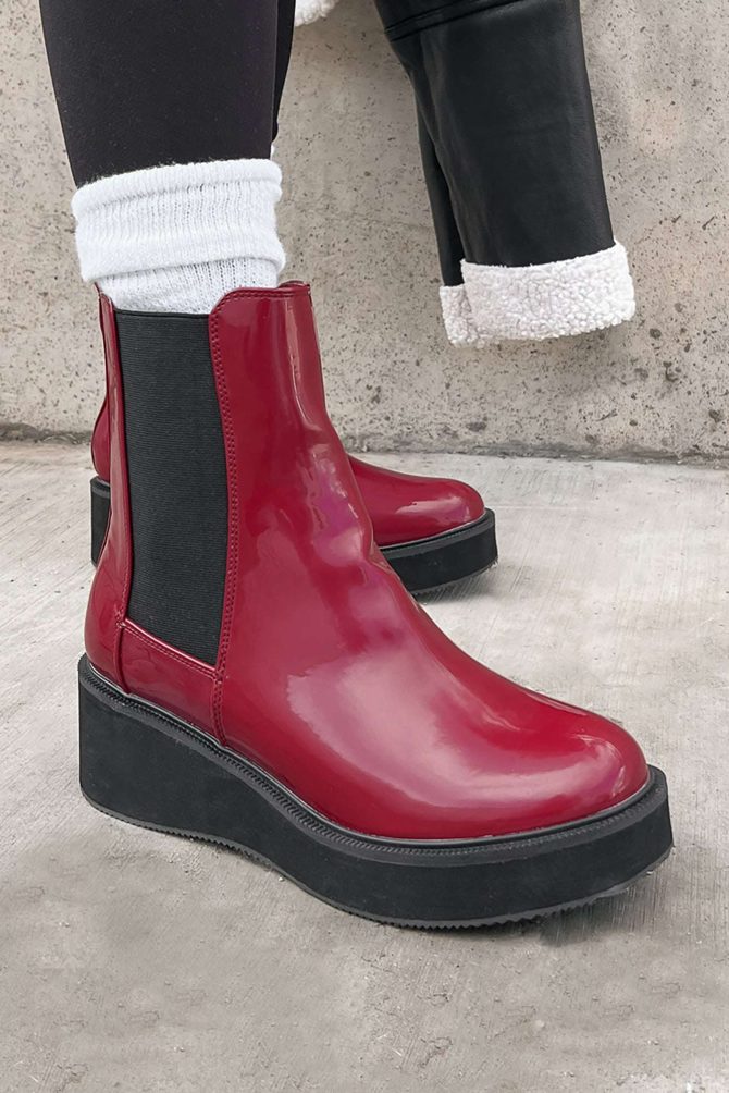 Doorbuster Tanner Patent Leather Platform Chelsea Boots (Wine Patent) · NanaMacs - Image 2