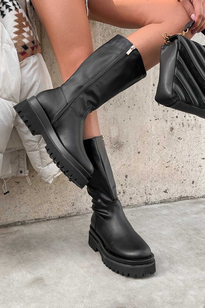 Doorbuster Run This Town Faux Leather Chunky Platform Boots (Black) · NanaMacs