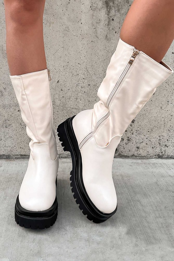 Doorbuster Run This Town Faux Leather Chunky Platform Boots (Cream) · NanaMacs - Image 3