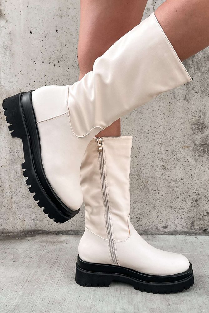 Doorbuster Run This Town Faux Leather Chunky Platform Boots (Cream) · NanaMacs - Image 2