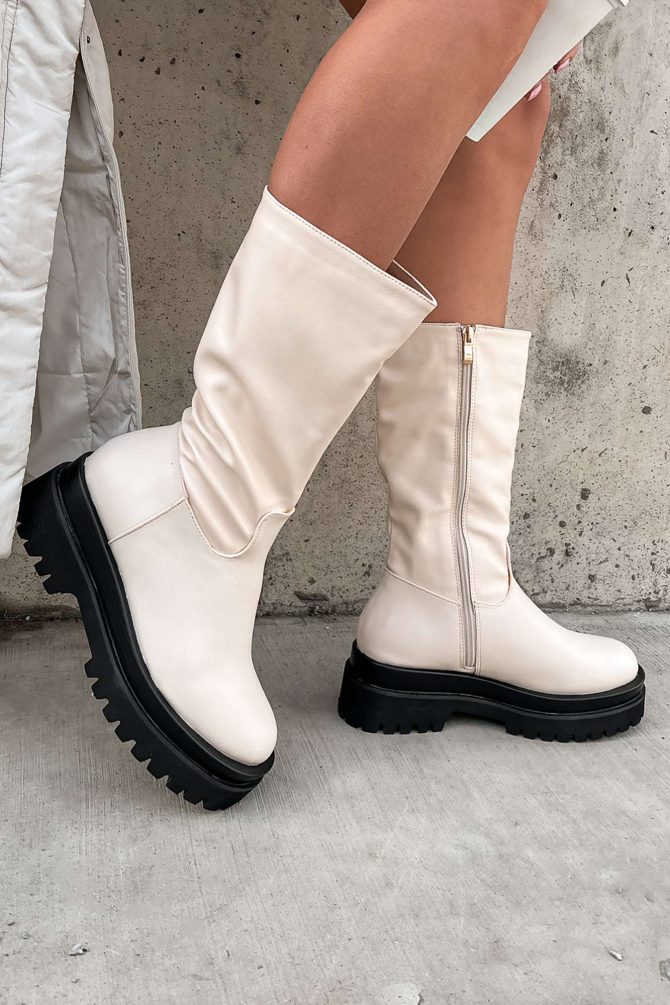 Doorbuster Run This Town Faux Leather Chunky Platform Boots (Cream) · NanaMacs