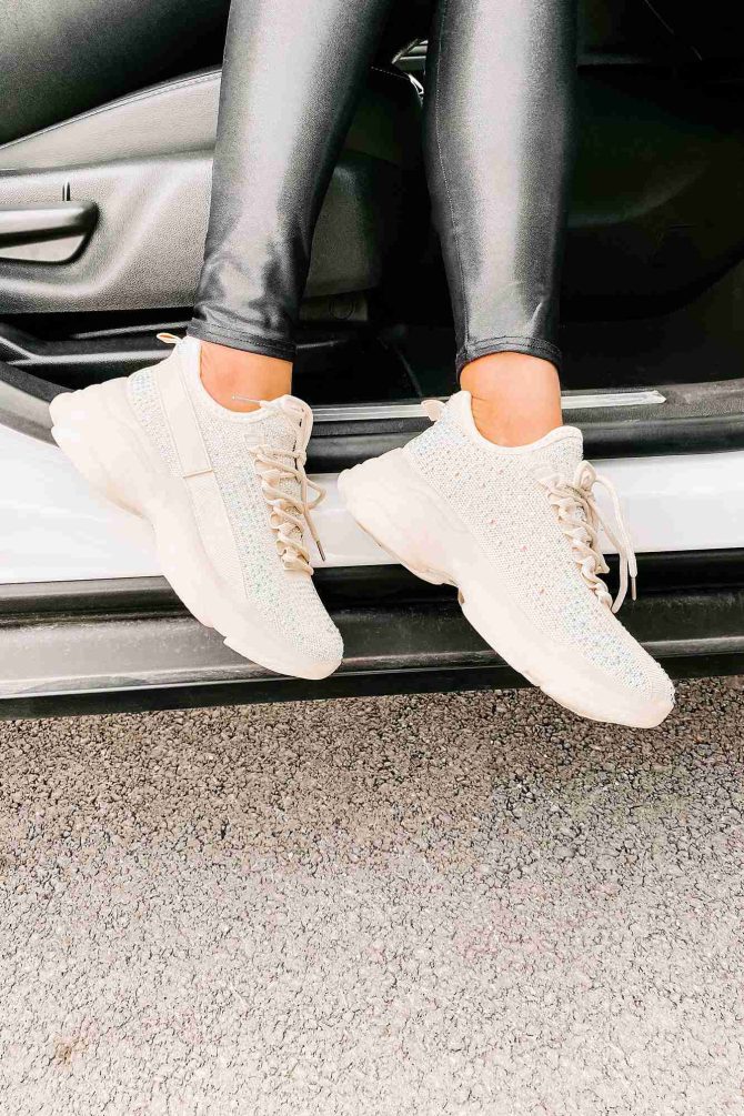 High Maintenance Chunky Rhinestone Sneakers (Beige) · NanaMacs - Image 3